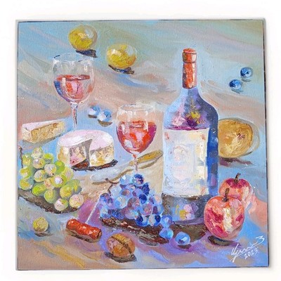 Original Grapes Still Life   Gerner | Painting on Panel 40x40 cm | Unique Art