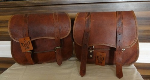 Saddlebags 2Side brown Leather Motorcycle Side Pouch 2 Bags Panniers by JMB - Bild 3 von 16