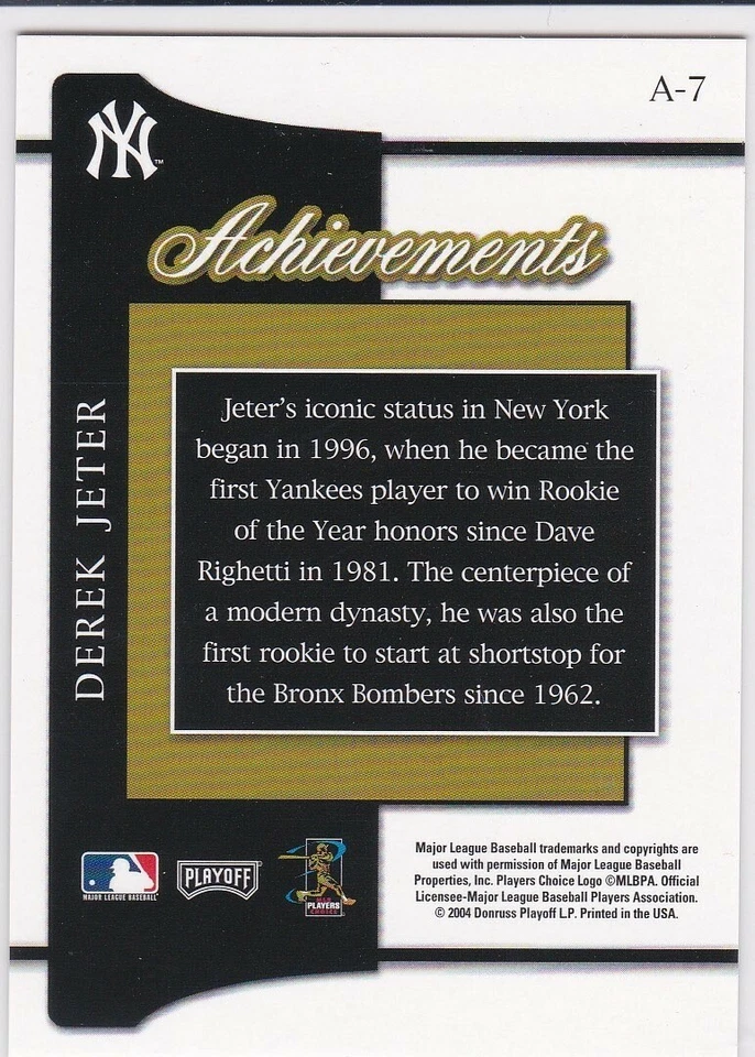 Tarjeta de béisbol Derek Jeter 1996 Rookie Roy Playoff Prestige ¡NUEVA YORK YANKEES! Foto 2 de 2