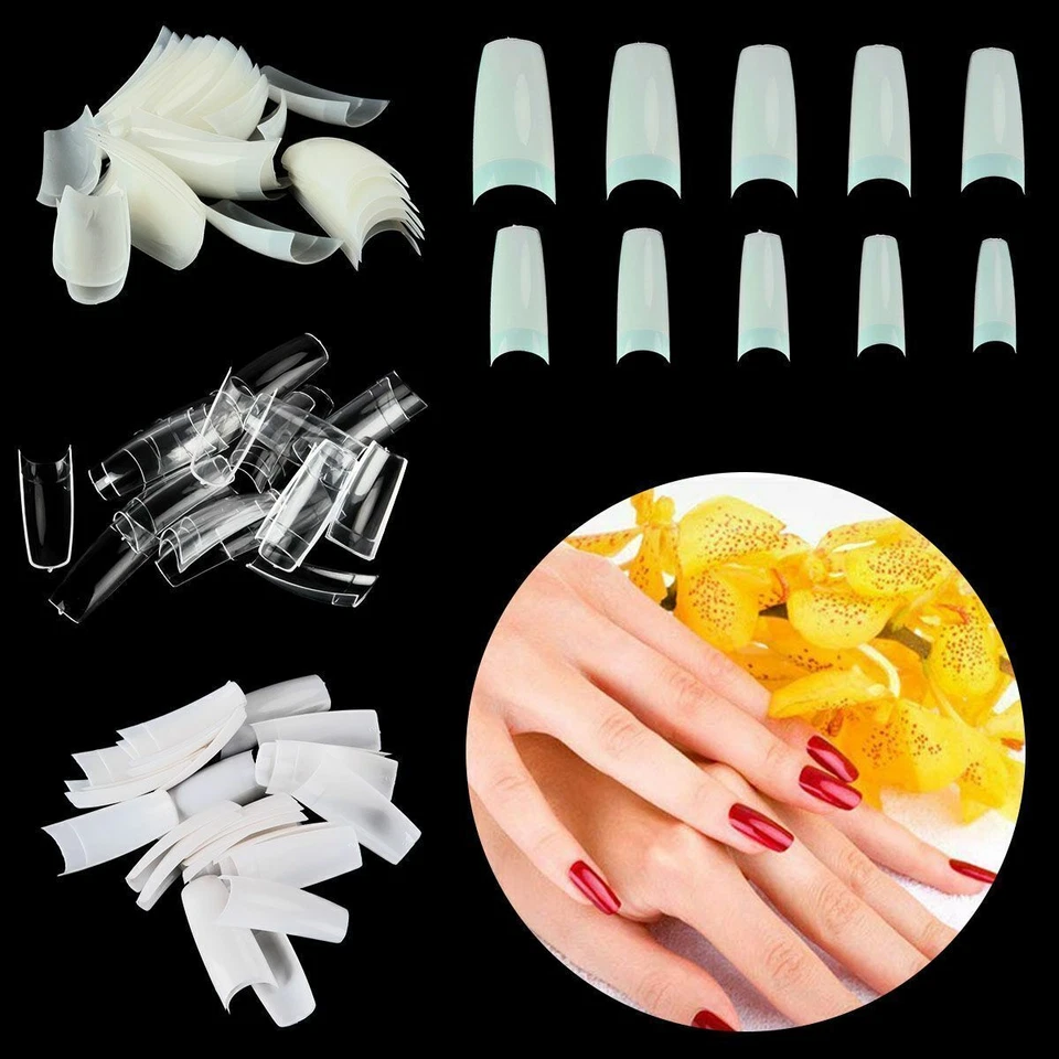 500 piezas/caja transparente sólido natural francés falso acrílico puntas para arte en uñas gel UV hágalo usted mismo Foto 2 de 4