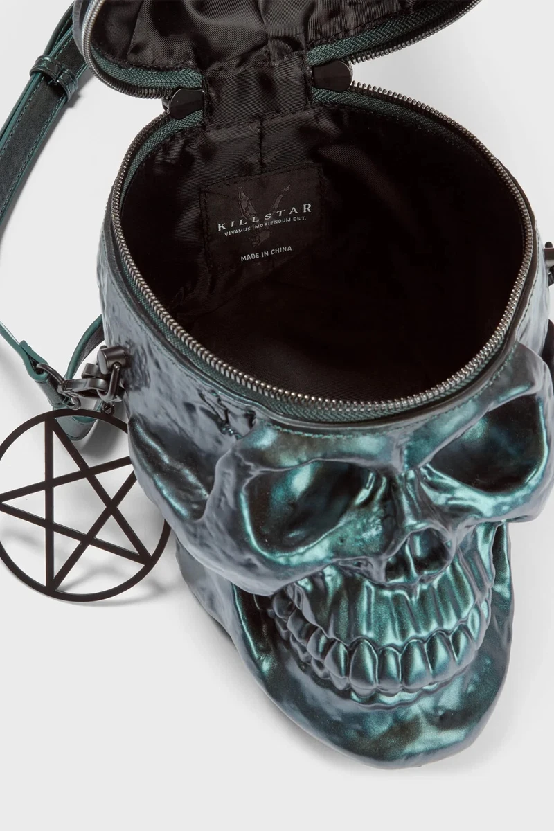 Killstar Grave Digger Skull Handbag Green Oil Slick Gothic