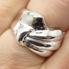 925 Sterling Silver Vintage Italy Ribbed Modernist Ring Size 7