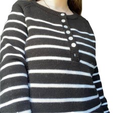 Stripped Button Up Henley Sweater