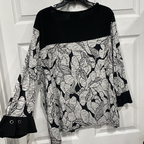 Ladies 3XL Shirt- 3/4 Sleeve-black Floral -Alfred Dunner NWT - Picture 7 of 10