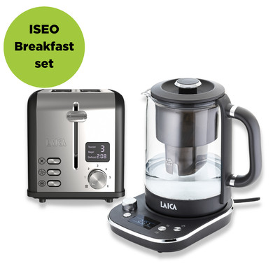 Digitales Frühstücksset, 2 Scheiben Toaster und Wasserfilter Wasserkocher in schwarz, laica