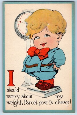Child Postcard Weighing I Should Worry About My Weight Parcel Post Is Cheap