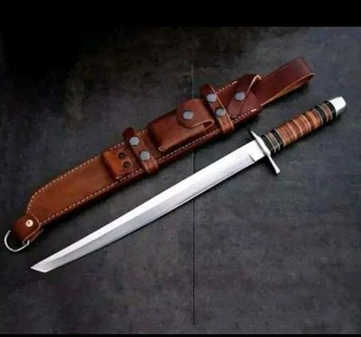 Premium Hand Forged J2 Steel Battle Ready Hunting katana sword stacked leather