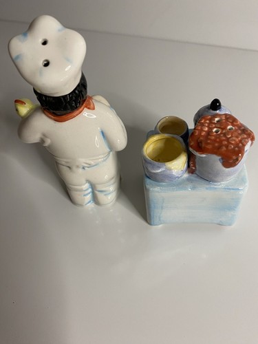 Vintage 80er Jahre Chef & Herd OCI Salz und Pfefferstreuer mit Essen auf Herd - Bild 3 von 4