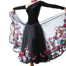 Latin Ballroom Dance Dress Modern Salsa Waltz Standard Long Dress F050 Black