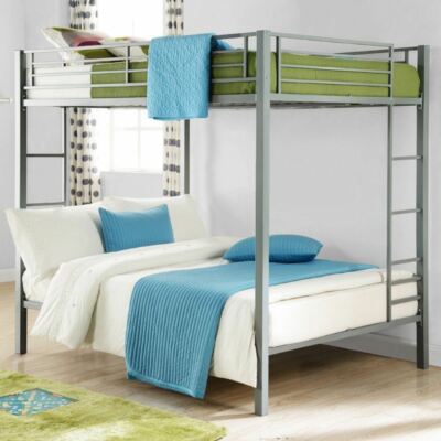 Black or Silver Full Over Full Metal Bunk Bed Frame Kids Bedroom Furniture Dorm