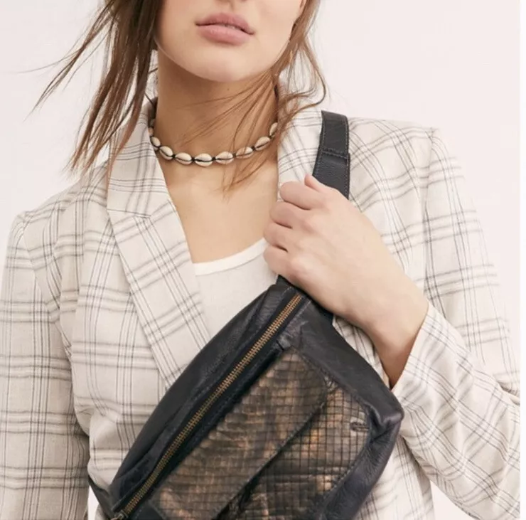 Free People Black Corrine Snake Belt Bag Fanny Pack
