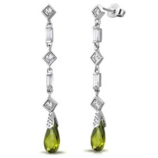 925 Sterling Silver White Green Emerald-Tone CZ Long Drop Earrings
