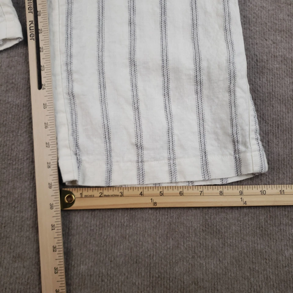 Pantalones Athleta Mujer Talla 10 Blanco Gris Rayas Cintura Elástica Lino Pierna Ancha Foto 3 de 4