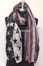 New USA Flag Print Blanket Scarf Wrap Shawl Stole Soft Pashmina Unisex Black