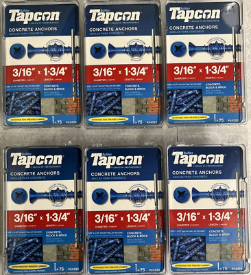6 TAPCON Concrete Screws Tapcon 3/16  x 1-3/4  Anchors Block & Brick  24355