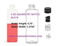 4 oz CLEAR SQUARE Plastic Bottle -PET- 12 bottles  NATURAL DISC Lids free shipp