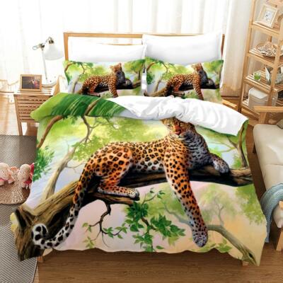 2-teiliges 3-teiliges Bettwäsche-Set Leopard Gepard Steppdecke Bettbezug Single Double King Size