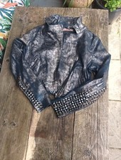 Top Shop Multicoloured Biker Inspired Coated Denim Cropped Python Print Studded