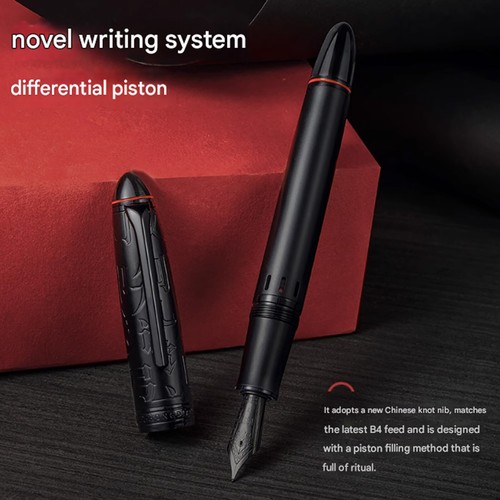 Hongdian N6 Piston Black Fountain Pen Resin Torpedo EF/F/Long Knife Nib Ink Peq9 - Picture 4 of 16