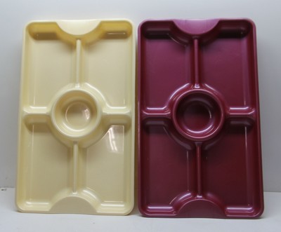   Lot of 2 Large 18'' x 11'' Divided Vegetable Relish Chip & Dip Serving Tray Red