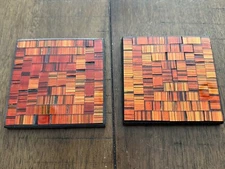 2 Made in India 4” Square Coasters Orange Red Tile Style Excellent Condition