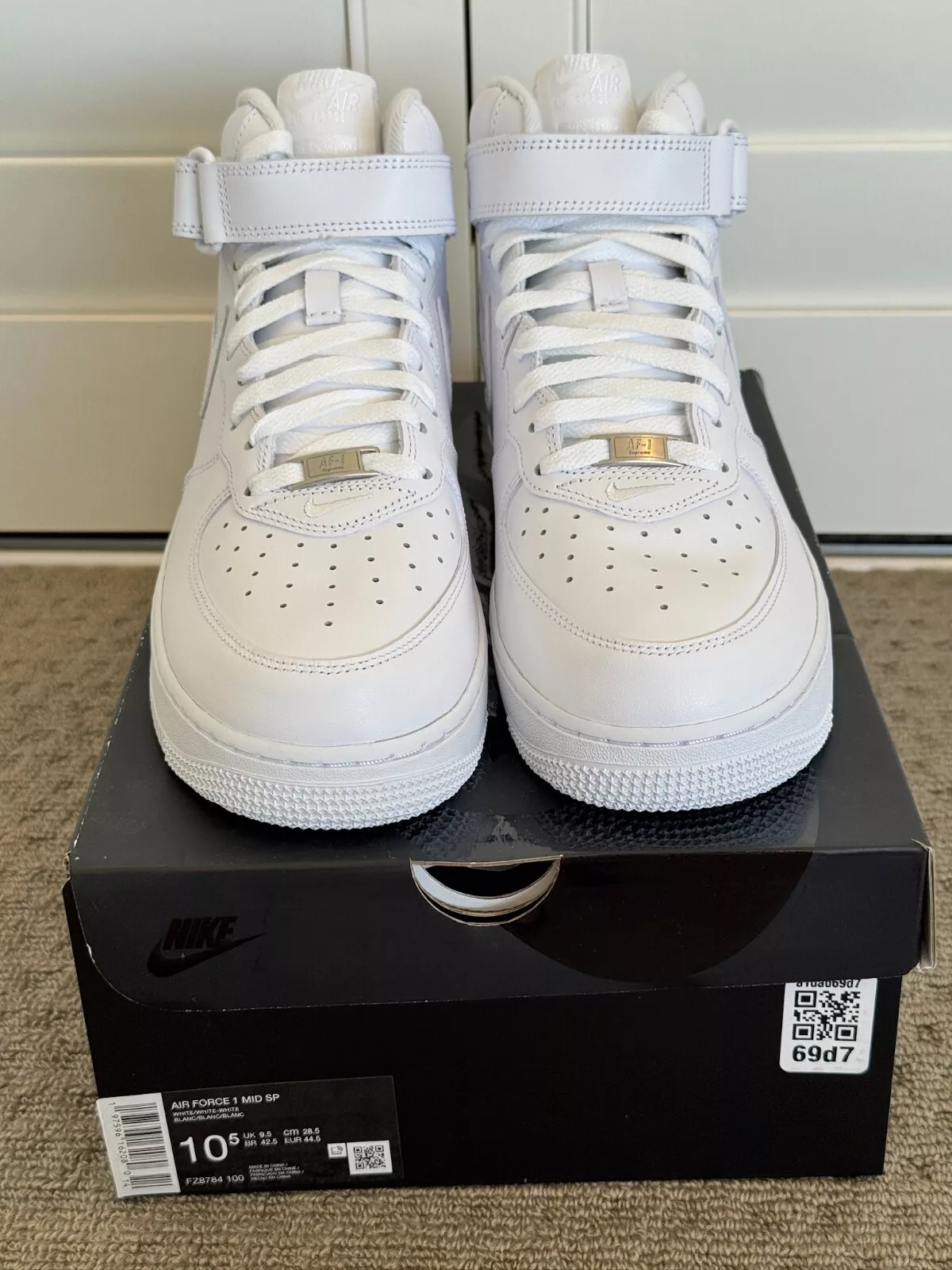 FZ8784 100 SUPREME Nike Air Force 1 Mid White FW24   Sz 11M Shoe   Famous Sneake