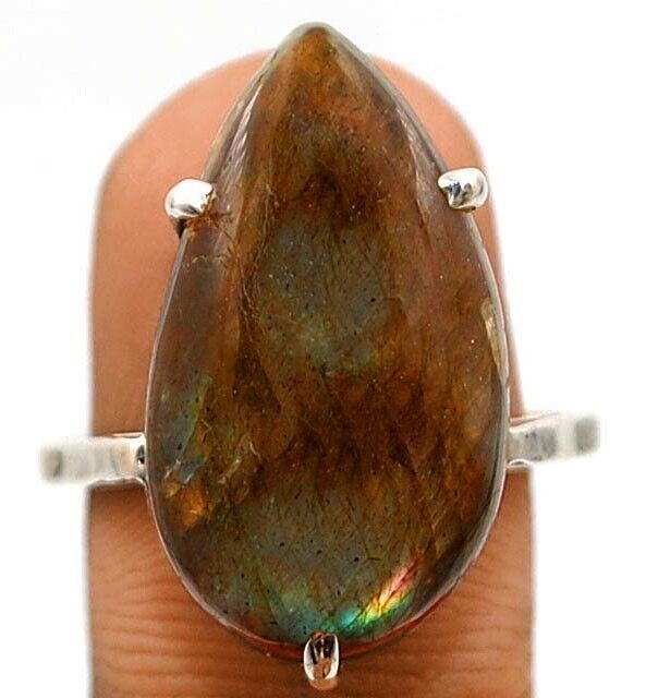 Natural Labradorite 925 Solid Sterling Silver Filigree Ring Sz 7.5 @15-9