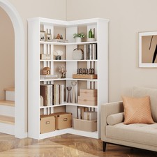 L-Shaped Corner Bookshelf 72.8in Tall 5-Tier Bookcase Modern Open Display Rack