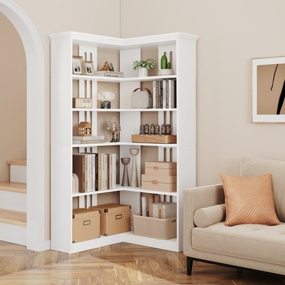 L-Shaped Corner Bookshelf 72.8in Tall 5-Tier Bookcase Modern Open Display Rack