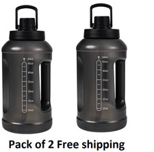 Mainstays 64 Fluid Ounces Reusable Water Bottle, Black, Straw, Plastic pack of 2