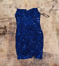 Windsor Women’s Blue Sequin Spaghetti Strap Mini Bodycon Dress Size L