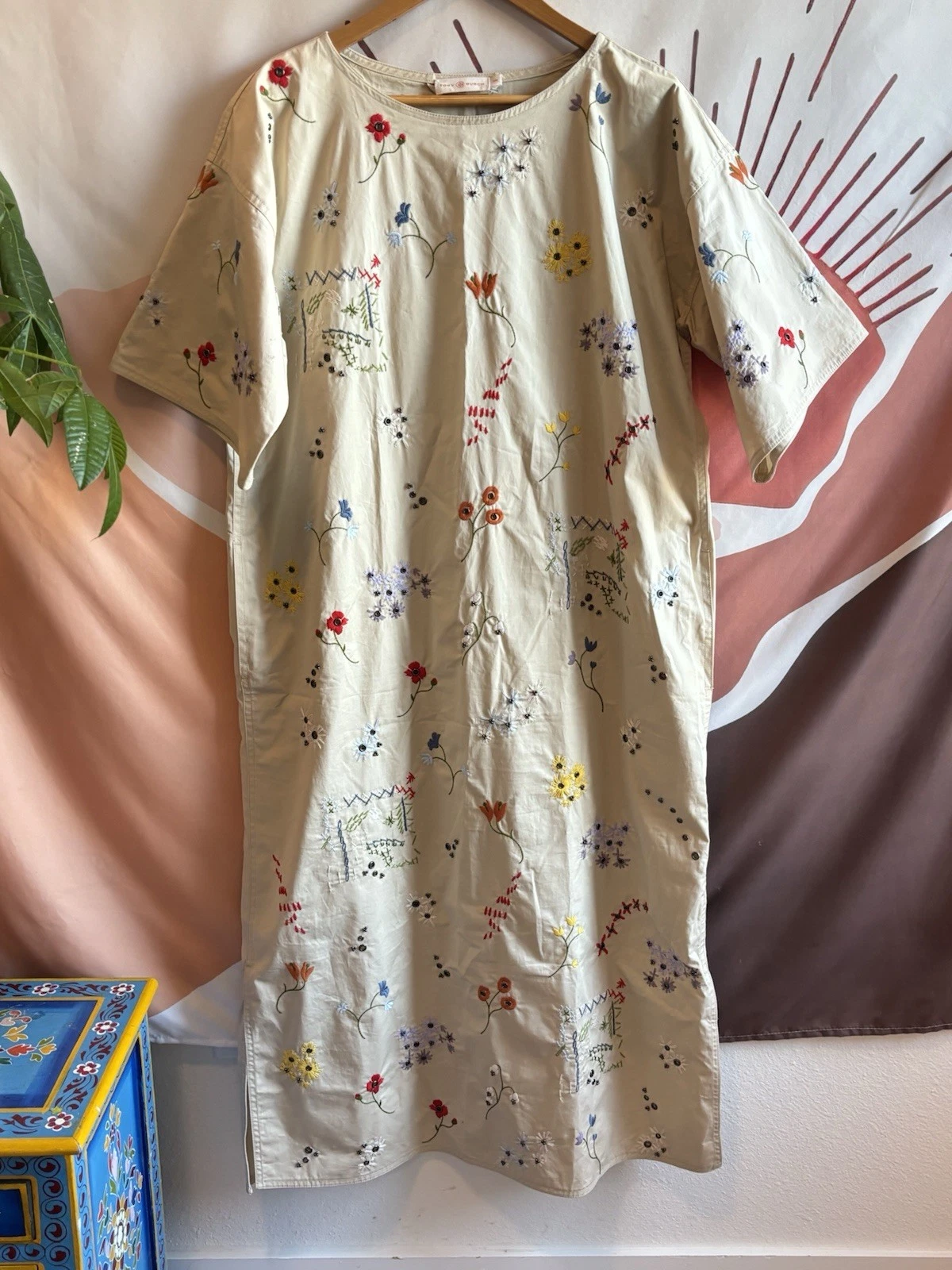 Maxi abito boho Tory Burch ricamato floreale con borchie taglia M