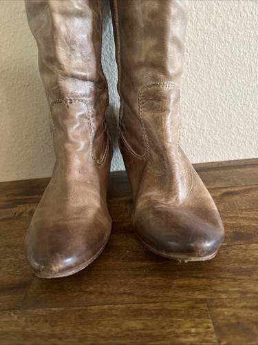 FRYE STEFFI ZIP BOOT TALL Tan Leather Wedge Heel Boots Women's Sz 11 - Picture 4 of 16