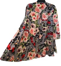 Umgee Dress Womens Medium Mini Trapeze Gray Floral Swing Bohemian Cottagecore