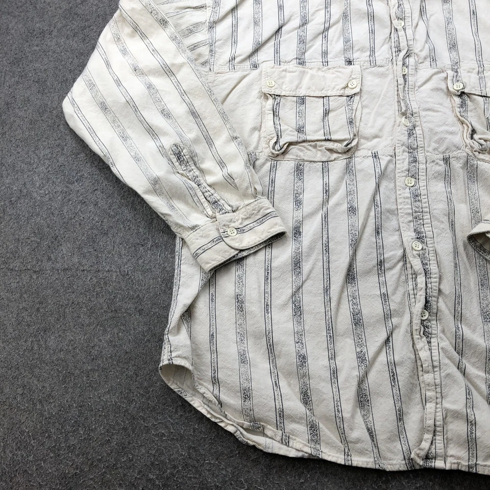 Vintage Gitano Shirt Mens XL Beige Gray Striped Button Up Double Pocket 90s - Image 2 of 4