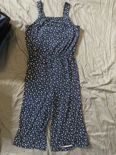 Wonder Nation navy blue floral print sleeveless jumpsuit Girls M 7/8