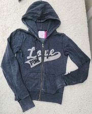 Victoria Secret PINK Zip Up Hoodie Dark Gray  LOVE PINK    86  Y2K Size XS