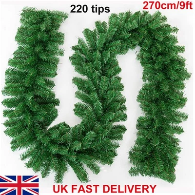 NONBRANDED 9ft Christmas Garland Decorations Fireplace Artificial Wreath Bushy Pine 220Tips