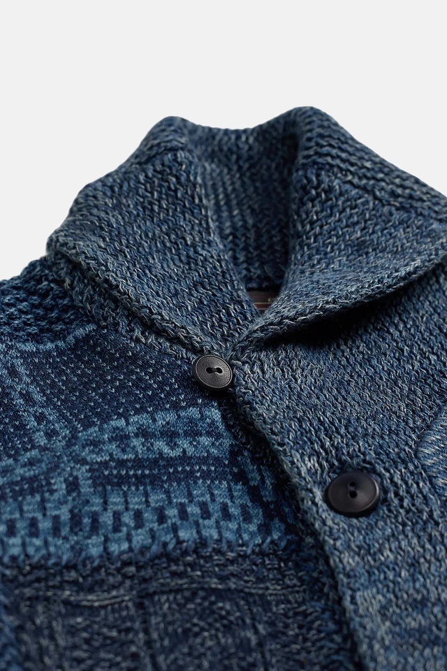 Cardigã RRL Ralph Lauren algodão índigo linho patchwork - HOMENS - G - Imagem 3 de 4