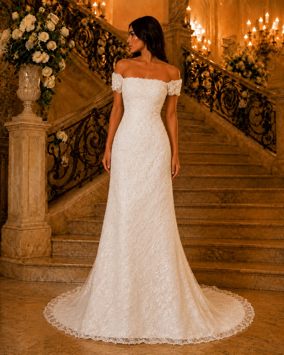 ivory wedding dress with gold embroidery Ivory Gold Embroidered Strapless Mermaid Wedding Dress With Dramatic Rosette Ruffle Train