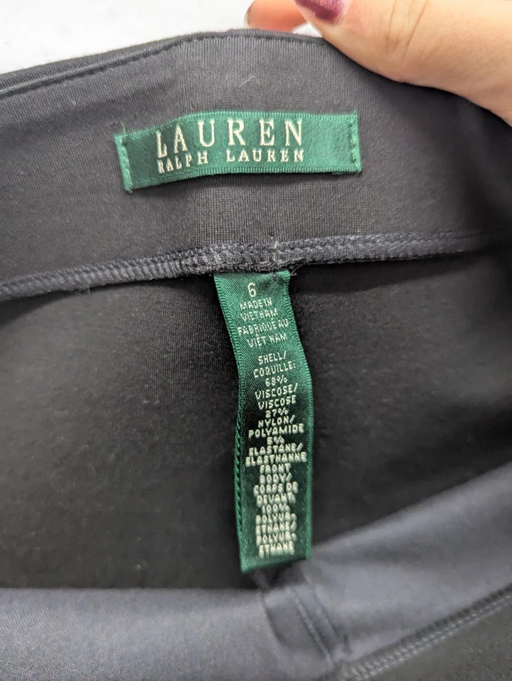 Lauren Ralph Lauren Faux Leather Panel Leggings Size 6 Black Stretch Slim Fit Ma - Image 2 of 4