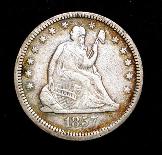1857 SEATED LIBERTY QUARTER OLD US TYPE COIN
