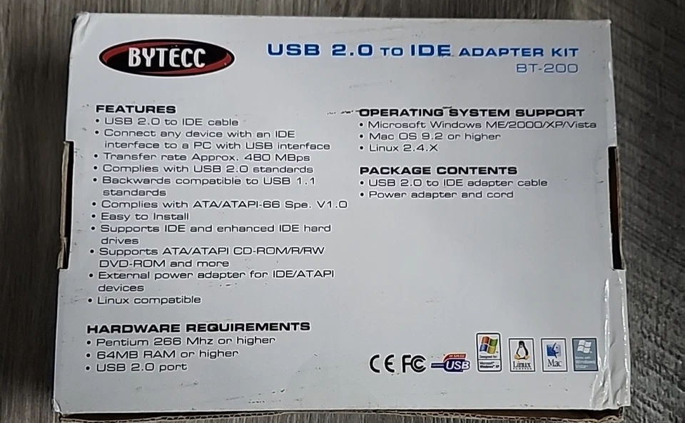 BYTECC BT-200 USB 2.0 to IDE Adapter with power supply 2.5" 3.5" 5.25" - C3 - Image 2 of 2