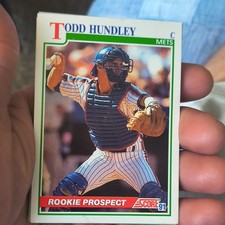 Score 1991 Todd Hundley #340 New York Mets MLB Rookie Prospect Baseball Card. rookie card picture