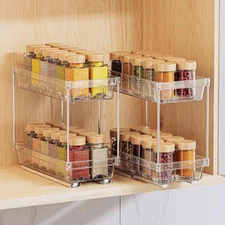 2 Packs Pull Out Spice Rack Organizer for Cabinet, 2 Tier Vertical Spice Organiz