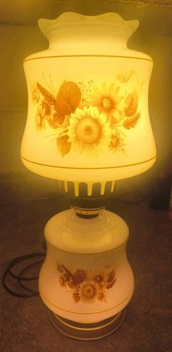 Lamp Gone With the Wind Floral Milk Glass Hurricane Lamp 3-Way 1960s EUC Orange