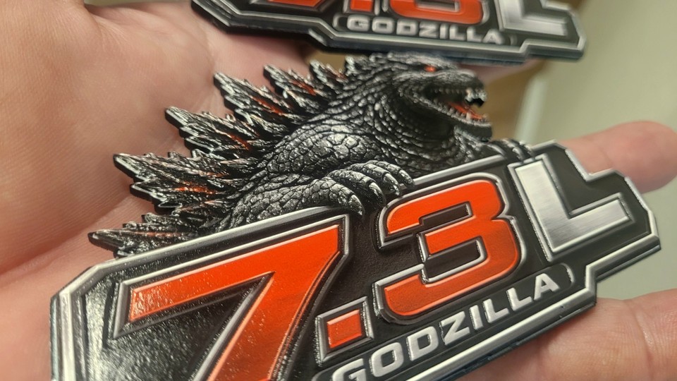 7.3L Godzilla Angry Engine Badges 3D Textured Emblem Pair Side Fender ...
