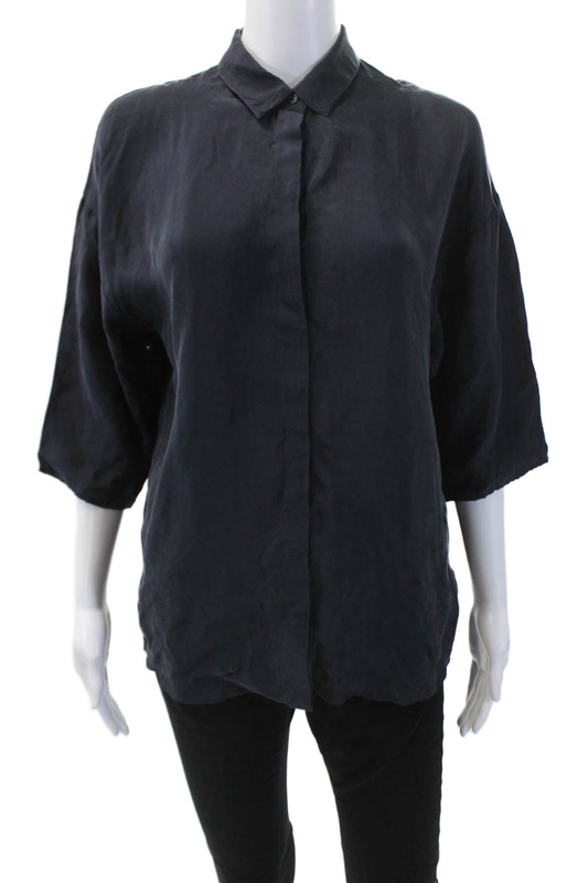 French Connection Womens Short Sleeved Collared V Neck Blouse Blue Size XS