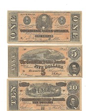Lot of4 Confederate States of America Bills $1, $5 $10 and $20 Whitman Facsimile