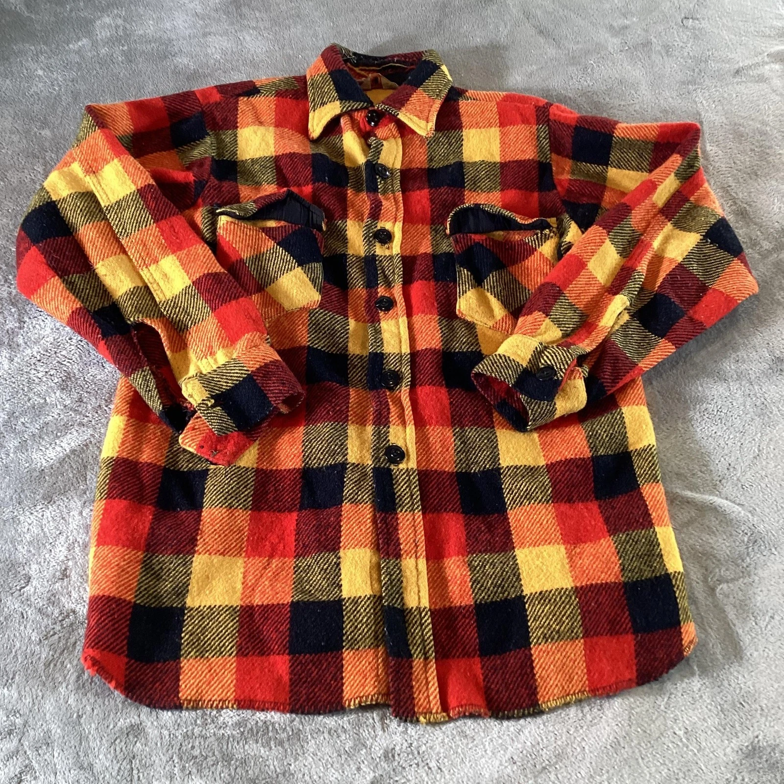 Vintage Sleet Proof Shirt Mens 44 Red Yellow Plaid Wool Flannel Workwear Outdoor